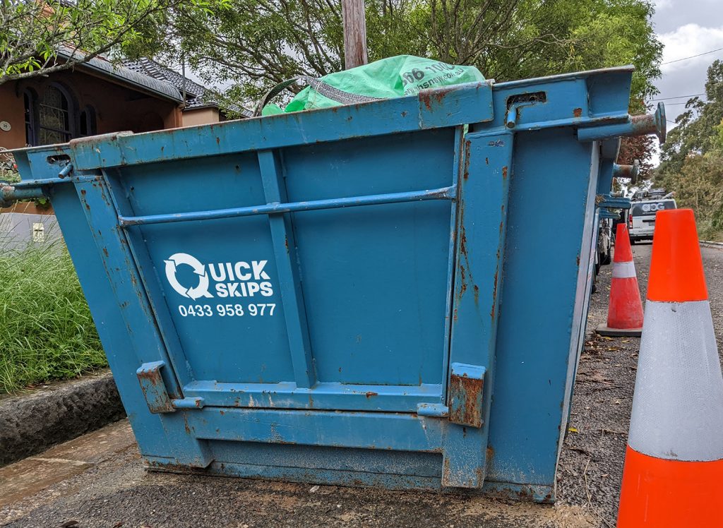 6 cubic metre skip bin hire with rear door blue skip bin Fairfield area and Smithfield